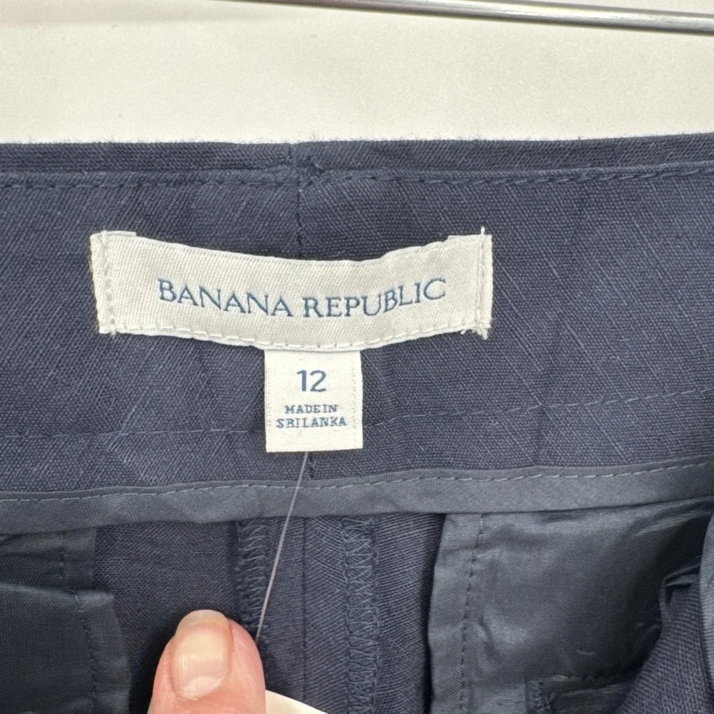 Banana Republic Wide‎ Leg Linen Blend W Sz 12 Blue Flat Front Dress Pants NEW